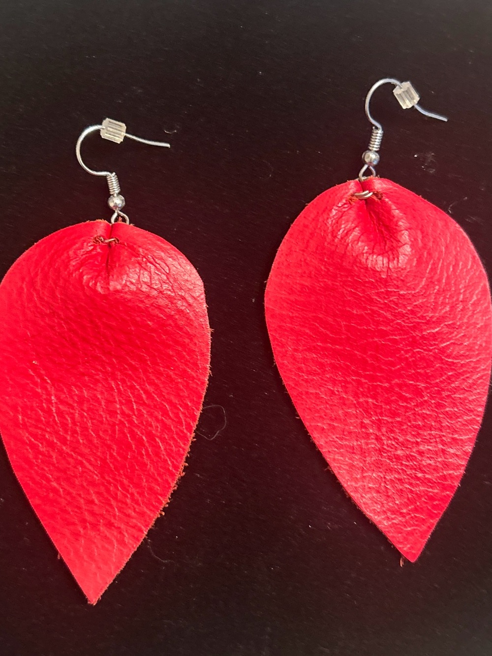 Red Faux Leather Teardrop Earrings